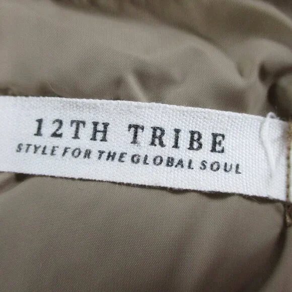 12th Tribe Puffer Jacket Womens S/M Brown Tan Lightweight Hooded Full Zip Coat - Picture 6 of 8